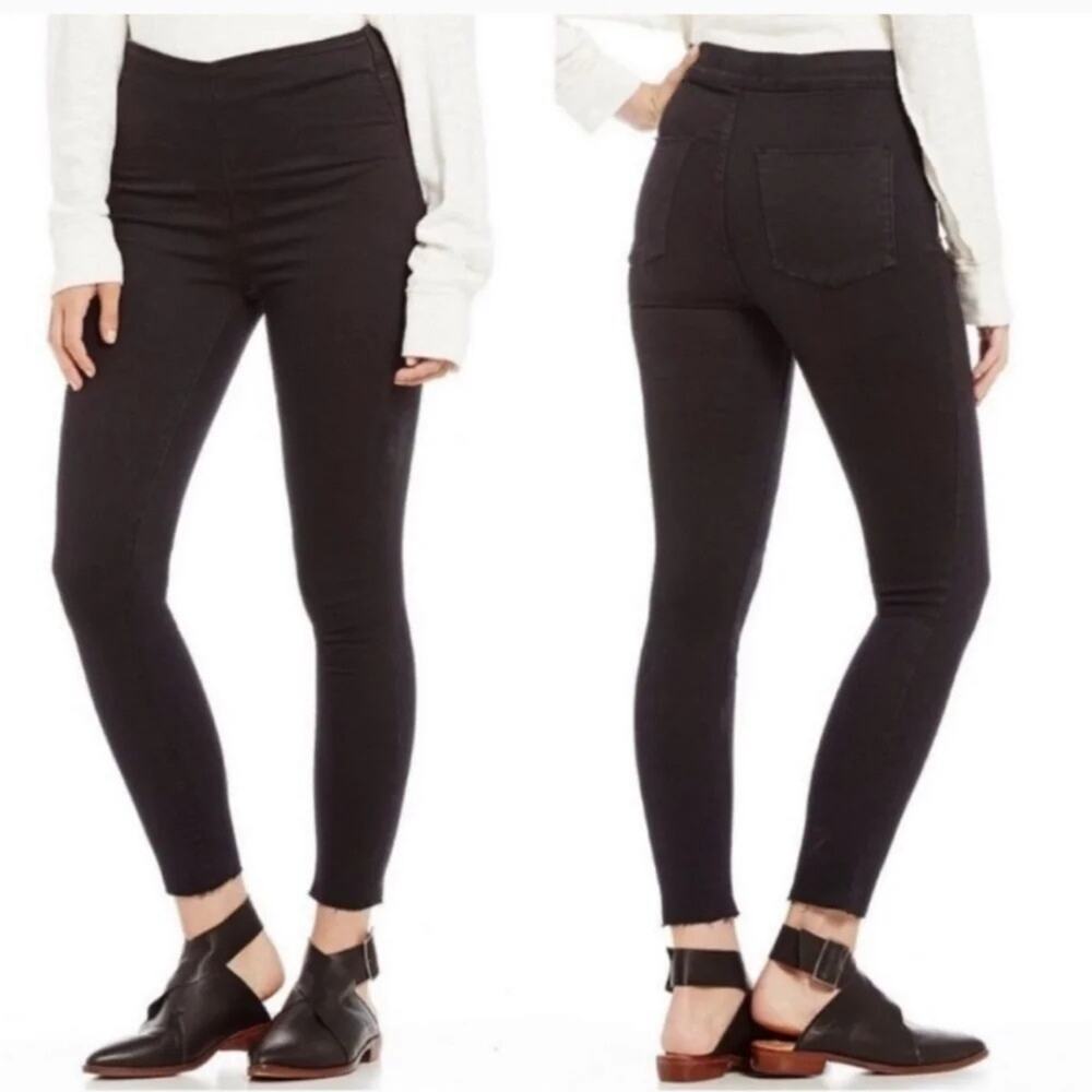 Free People Skinny Jeans 28 Short Black Pull On Frayed Hem Stretch